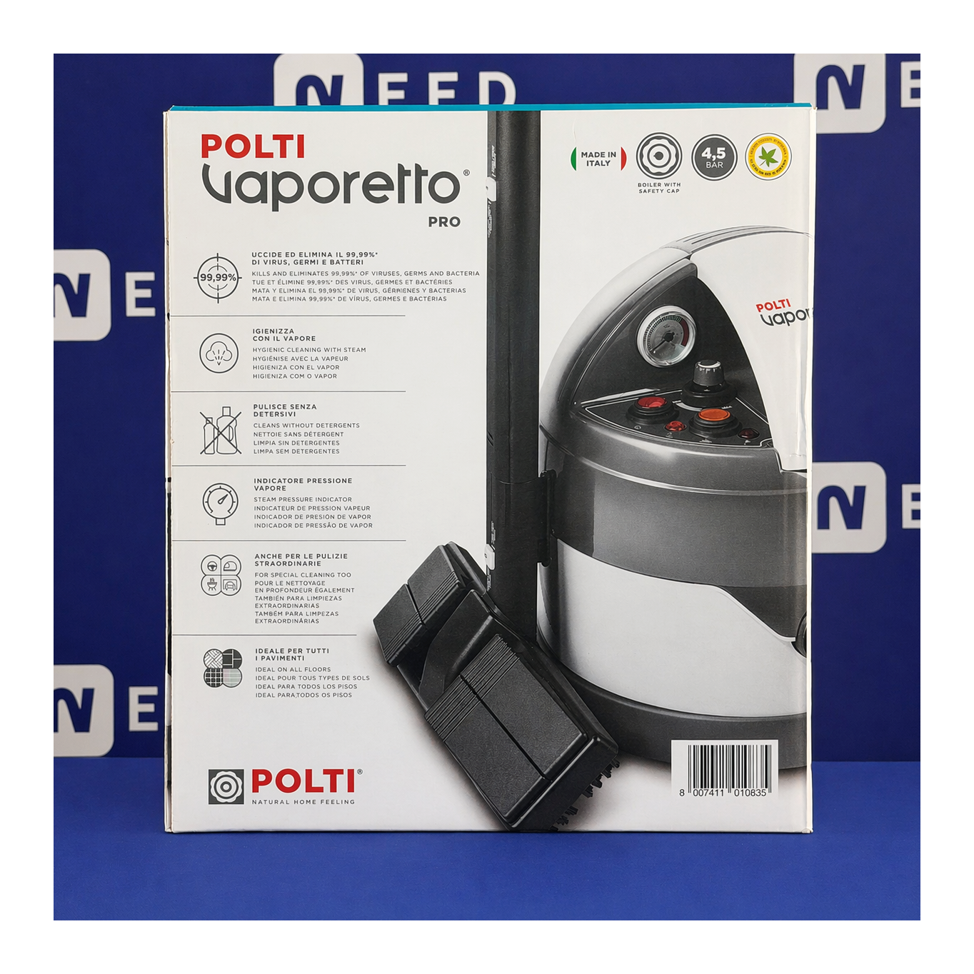 Polti | Dampfreiniger | PTEU0260 Vaporetto Eco Pro 3.0 | Leistung 2000 W | Dampfdruck 4,5 bar | Wassertankkapazität 2 L | Grau