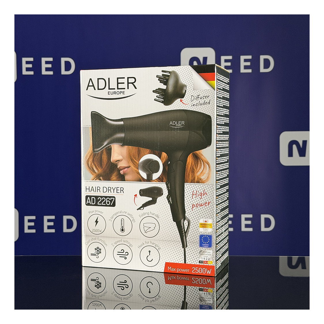 Adler | AD 2267 | Hair Dryer | 2100W | Foldable | Diffuser | Black