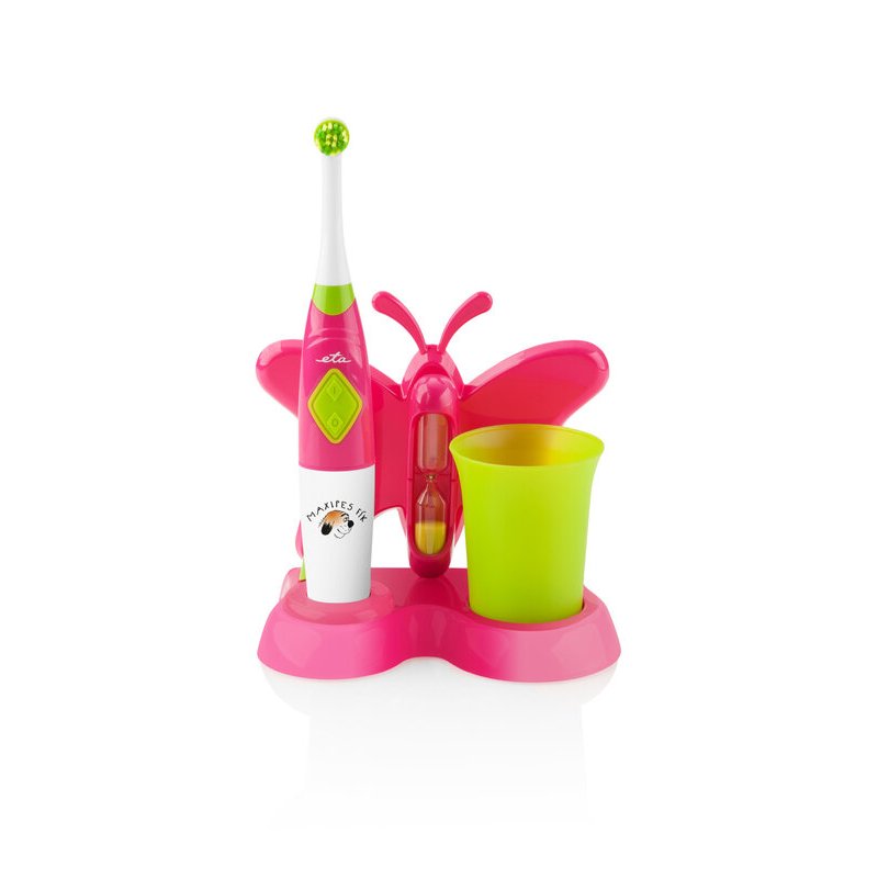 ETA | Brosse à dents avec gobelet et support | Sonetic ETA129490070 | Fonctionne avec piles | Pour enfants | Nombre de têtes de brosse incluses : 2 | Nombre de modes de brossage : 2 | Rose