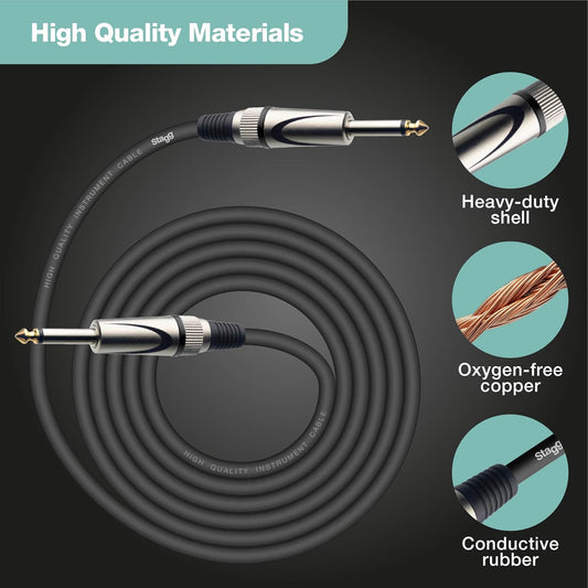 Audio cable Stagg 2 x 6.35mm Jack TS | 6m | 10m | Black