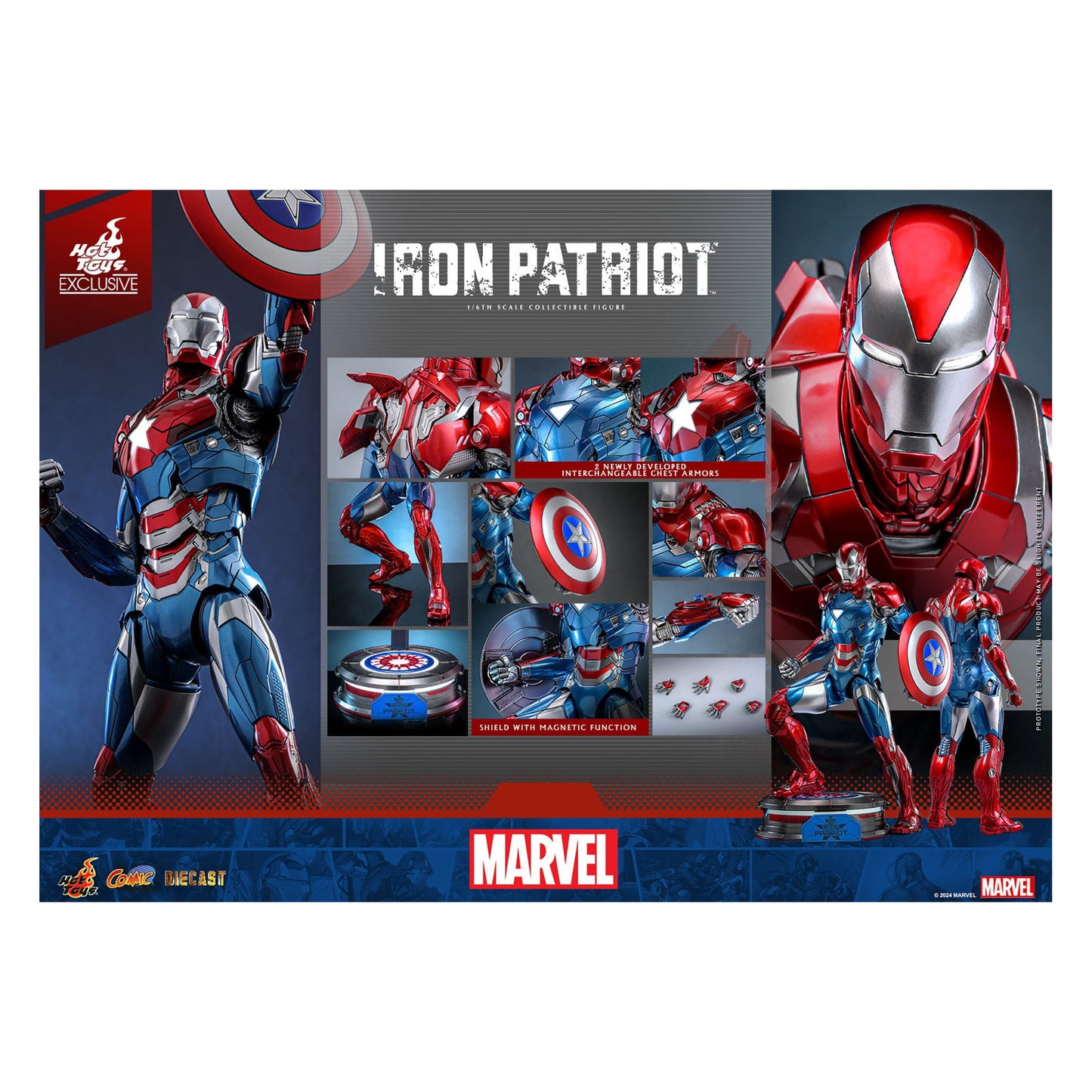 Marvel Comic Diecast Masterpiece Action Figure 1/6 Iron Patriot Hot Toys Exclusive 32 cm