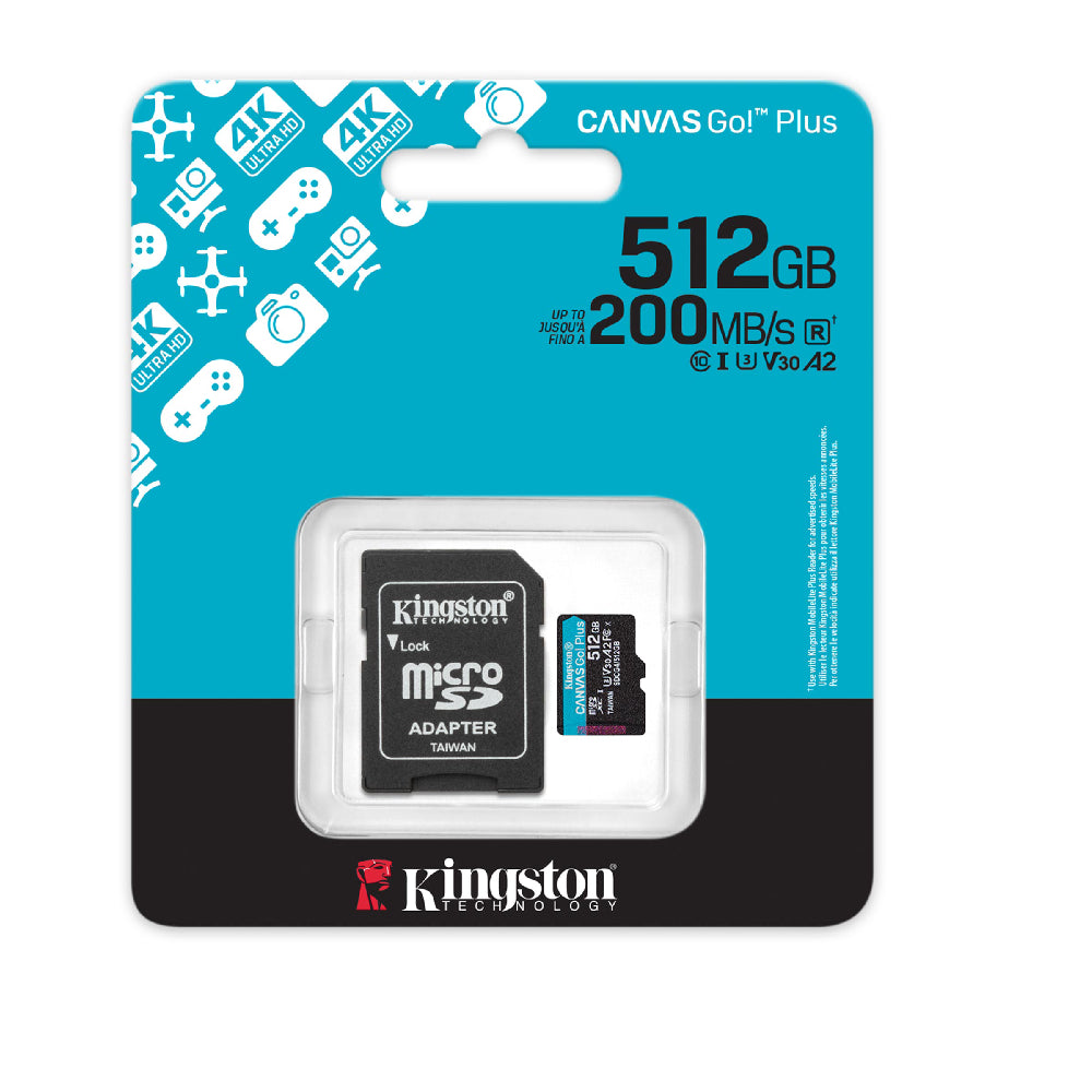 Kingston | Canvas Go! Plus microSDXC Memory Card | 512 GB | Speed Class A2 V30 UHS-I U3 | 200MB/s Read