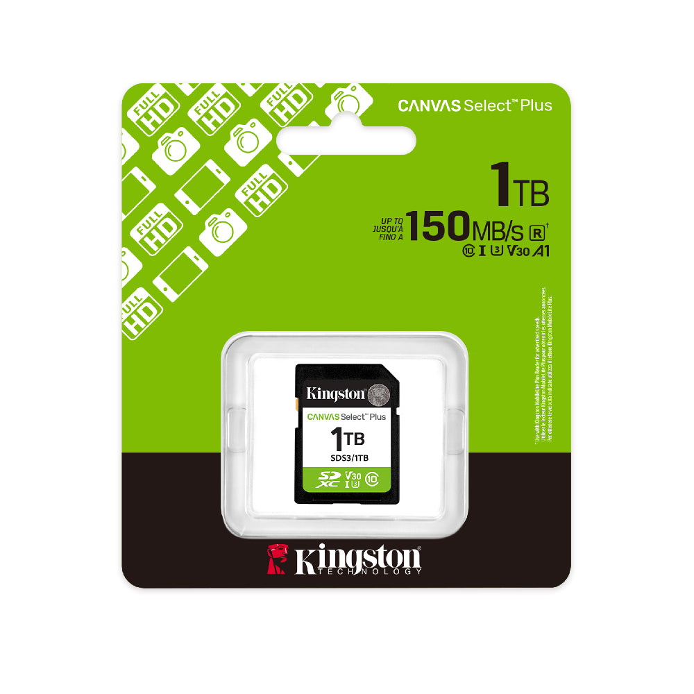 Kingston | Canvas Select Plus SDXC Memory Card | 1024 GB | UHS-I U3 V30 Class 10 | 1TB High Capacity