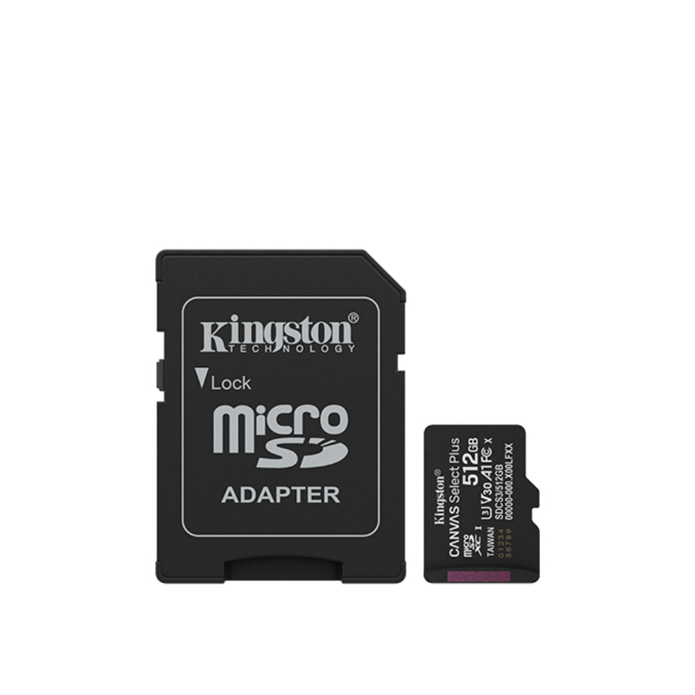 Kingston | Canvas Select Plus microSDXC Memory Card | 512 GB | Speed Class A1 V30 UHS-I U3 | 150MB/s Read