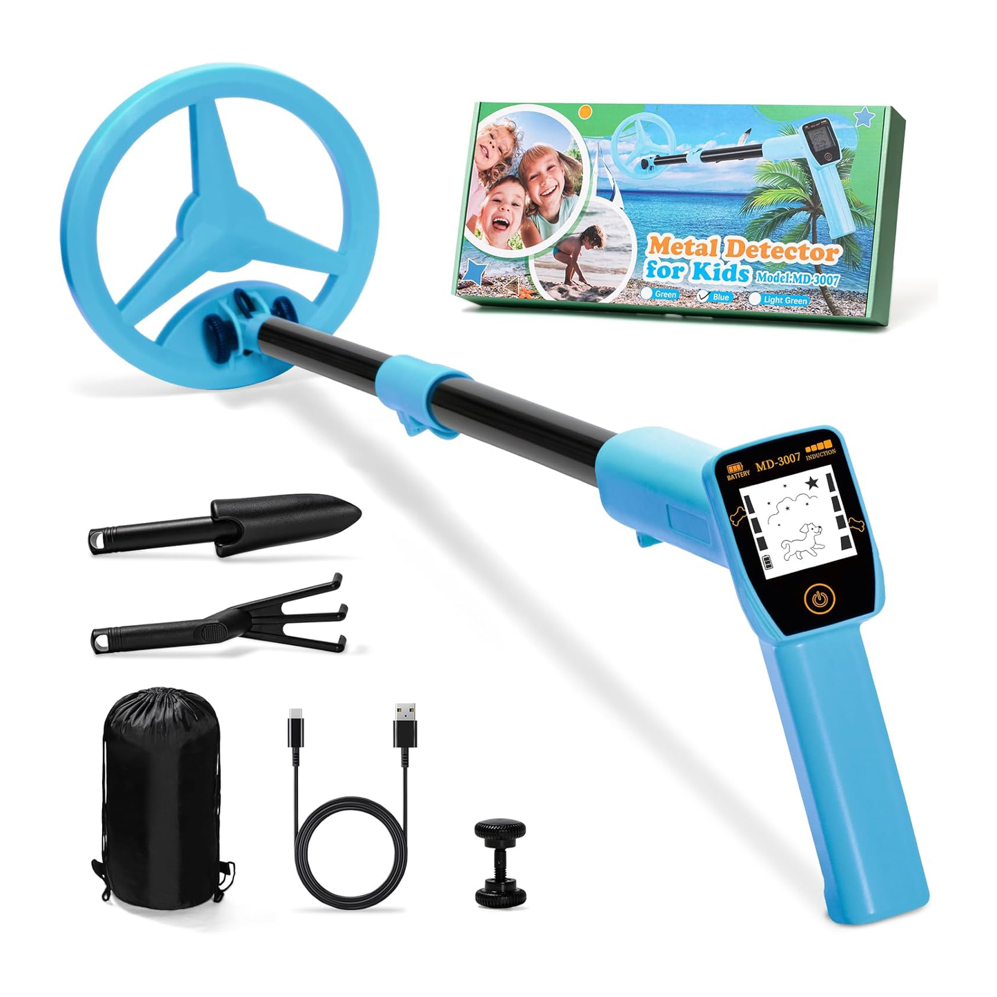 Smofrees Kids Metal Detector | Adjustable 60-86 cm | USB Rechargeable | LCD Display | Blue