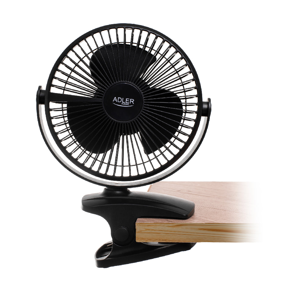 Adler | AD 7342b | Clip-on Desk Fan | 15.5 cm | 5W | 3 Speeds | USB-C | Black