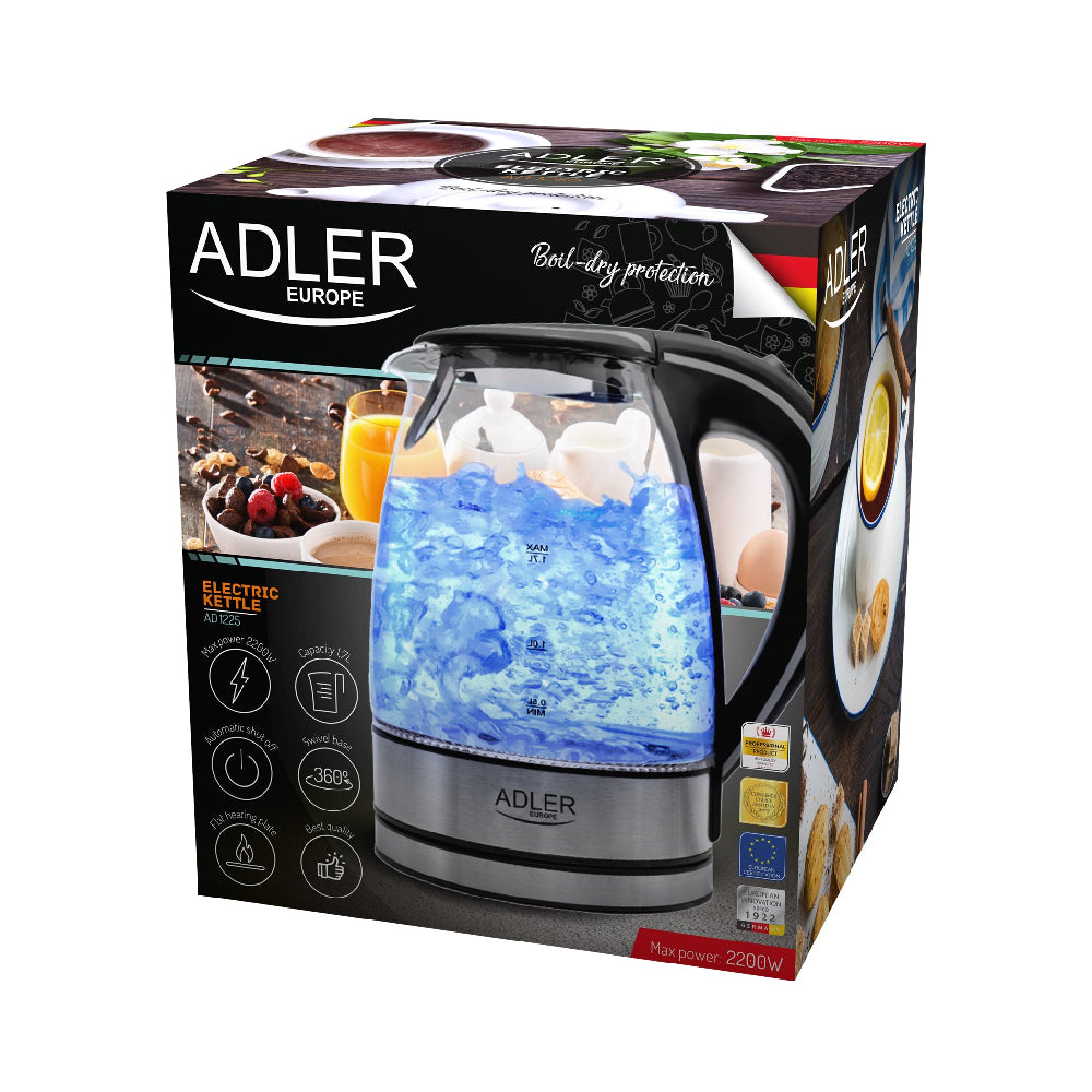 Adler | AD 1225 | Kettle | 2.2kW | 1.7L | Glass & Stainless steel