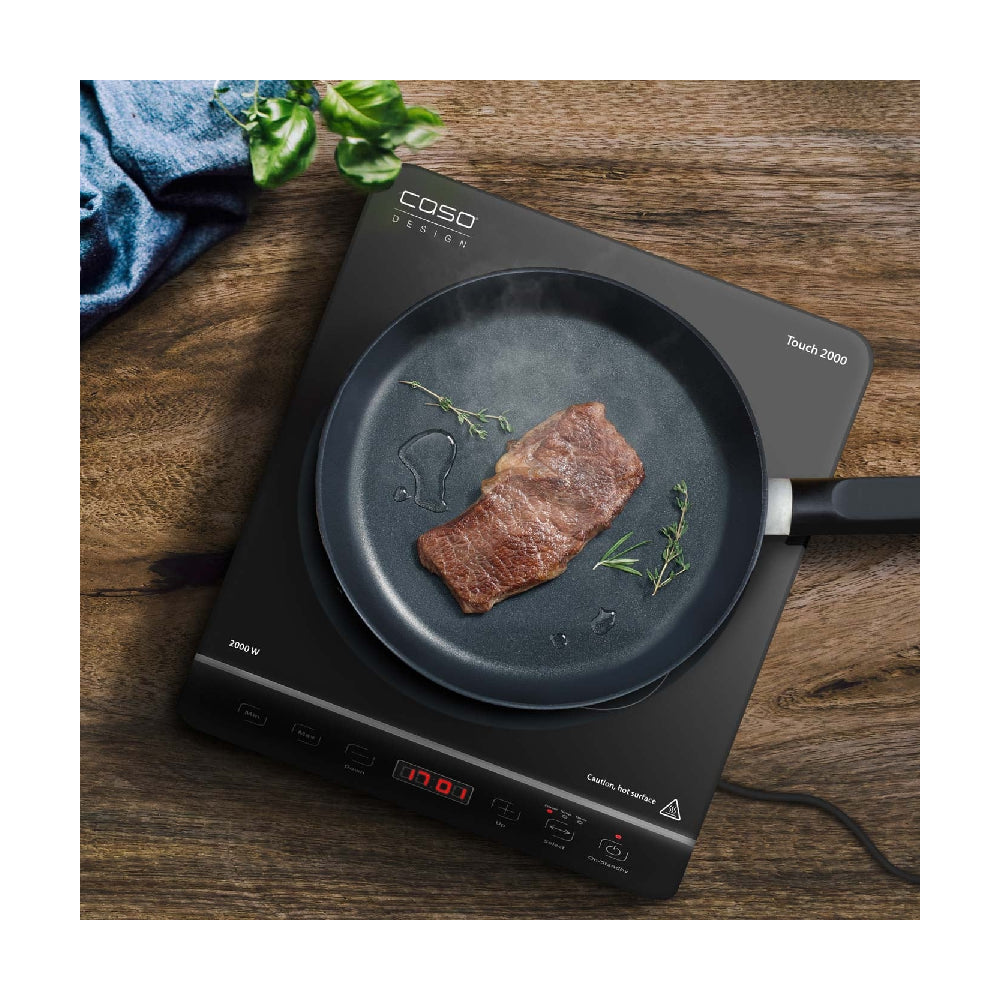 Caso Design | Touch 2000 | Induction hot plate | 1 cooking zone | 2kW | 10 power settings | Touch sensitive | Black / Silver