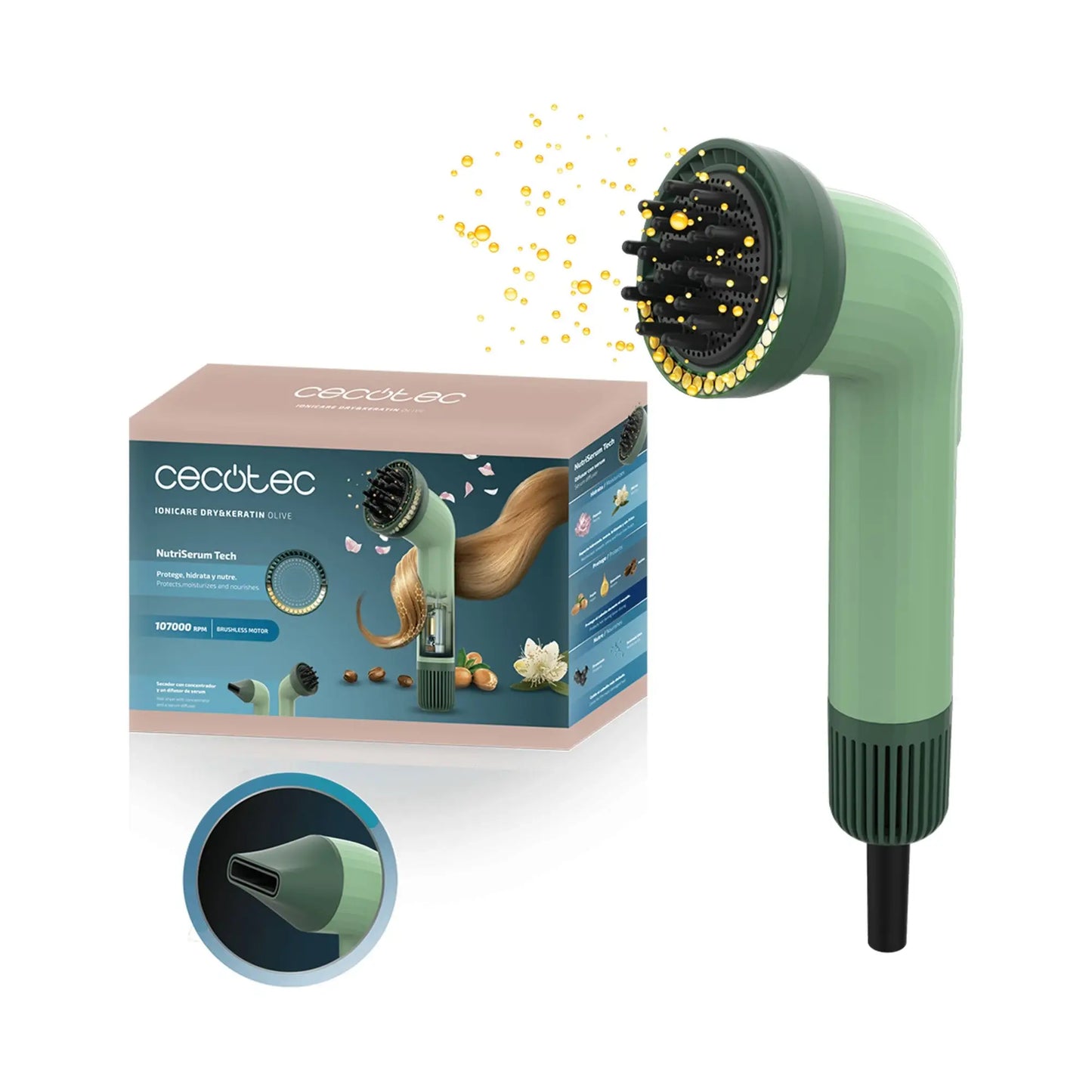 Cecotec | Hair dryer | IoniCare Dry&Keratin Olive | 1200 W | Green
