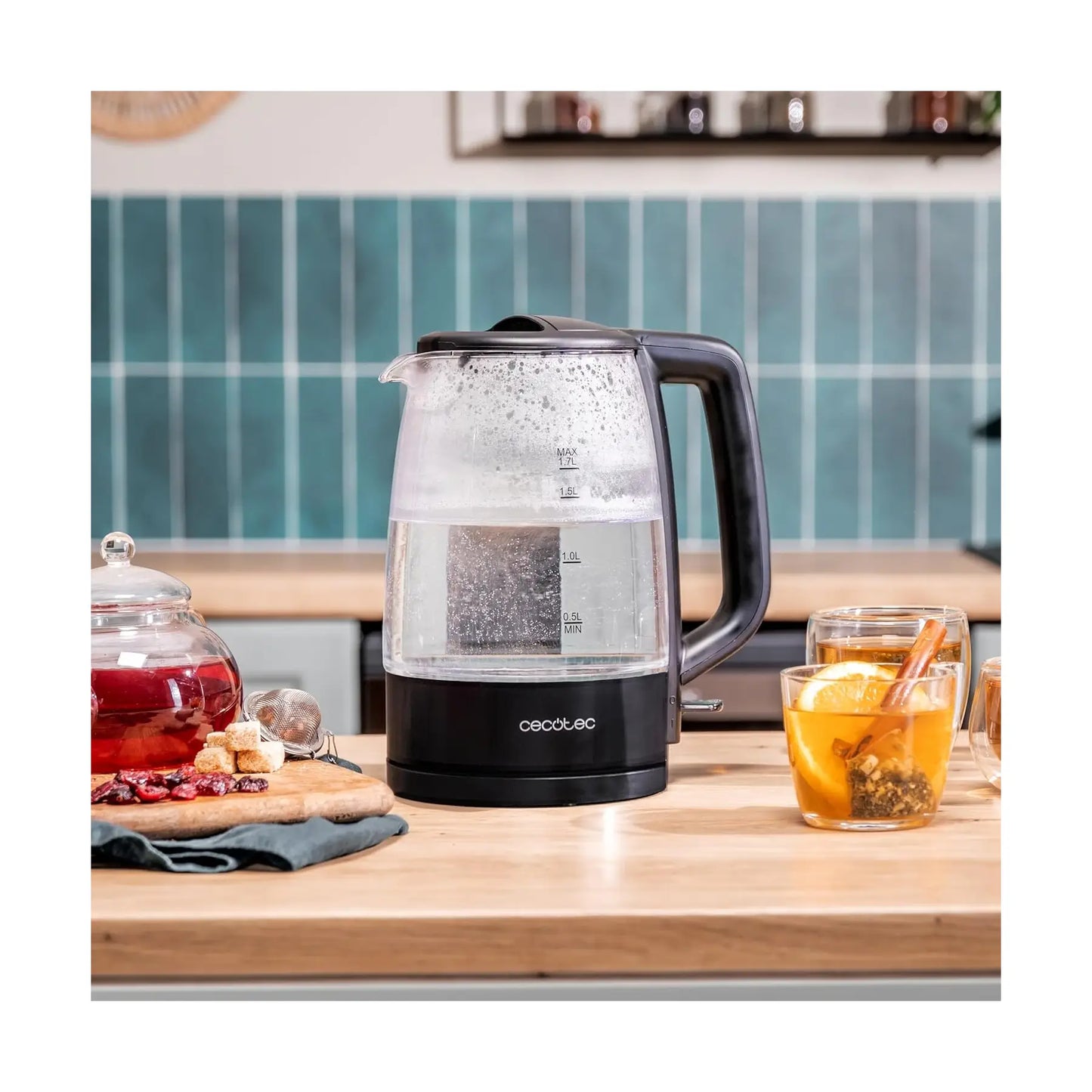 Cecotec | Kettle | ThermoSense 320 Clear | 2.2 kW | 1.7 L | Borosilicate glass | Black