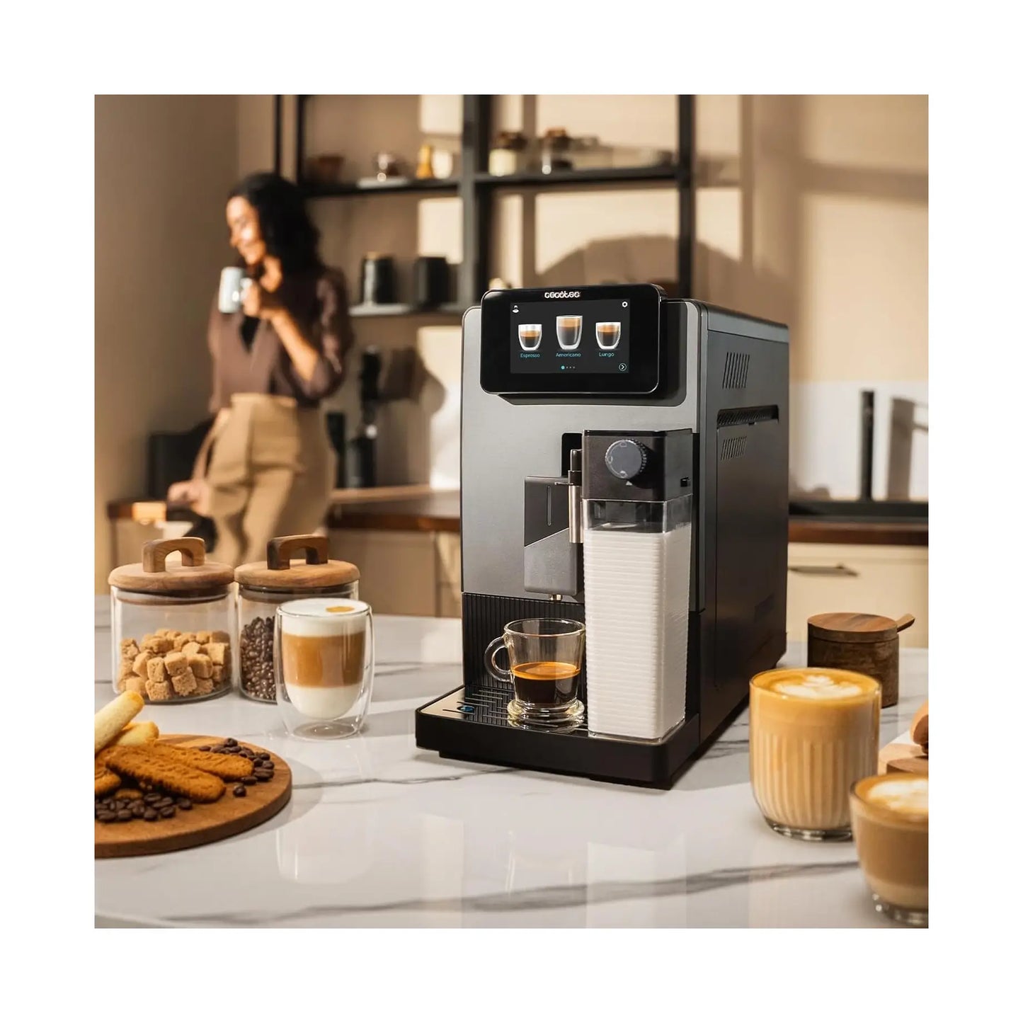 Cecotec | Automatic coffee machine with milk frother | Cremmaet Latte Jar | Black | Silver