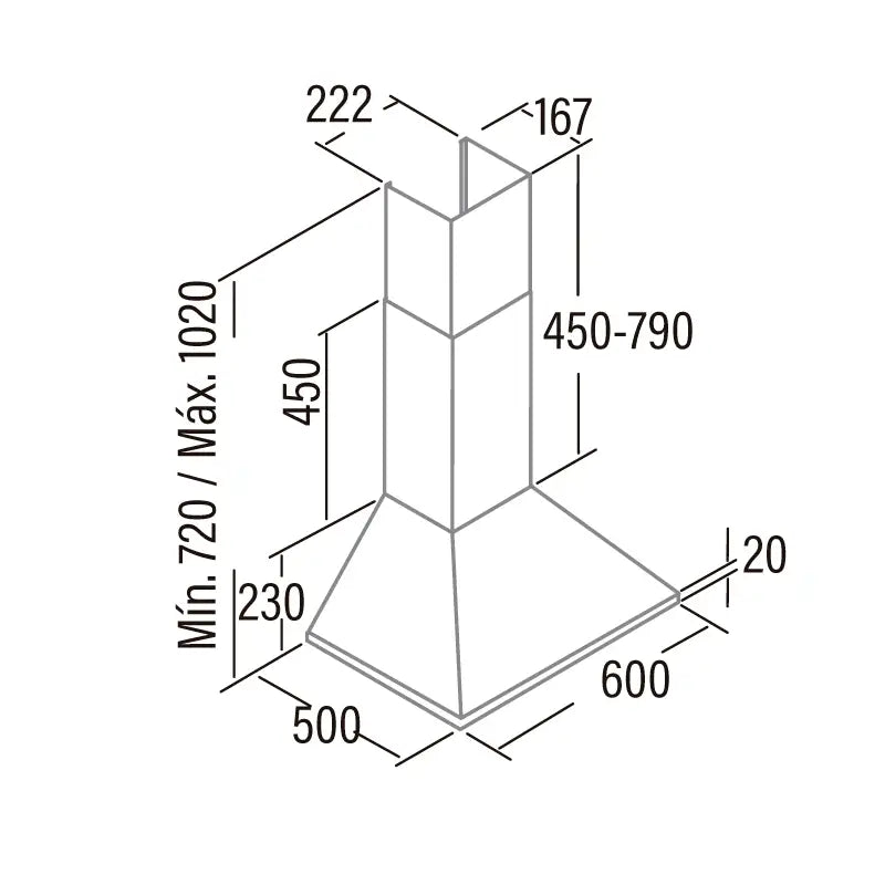 CATA | Hood | 600 X /M | Chimney | Class C | Width 60 cm | Silver