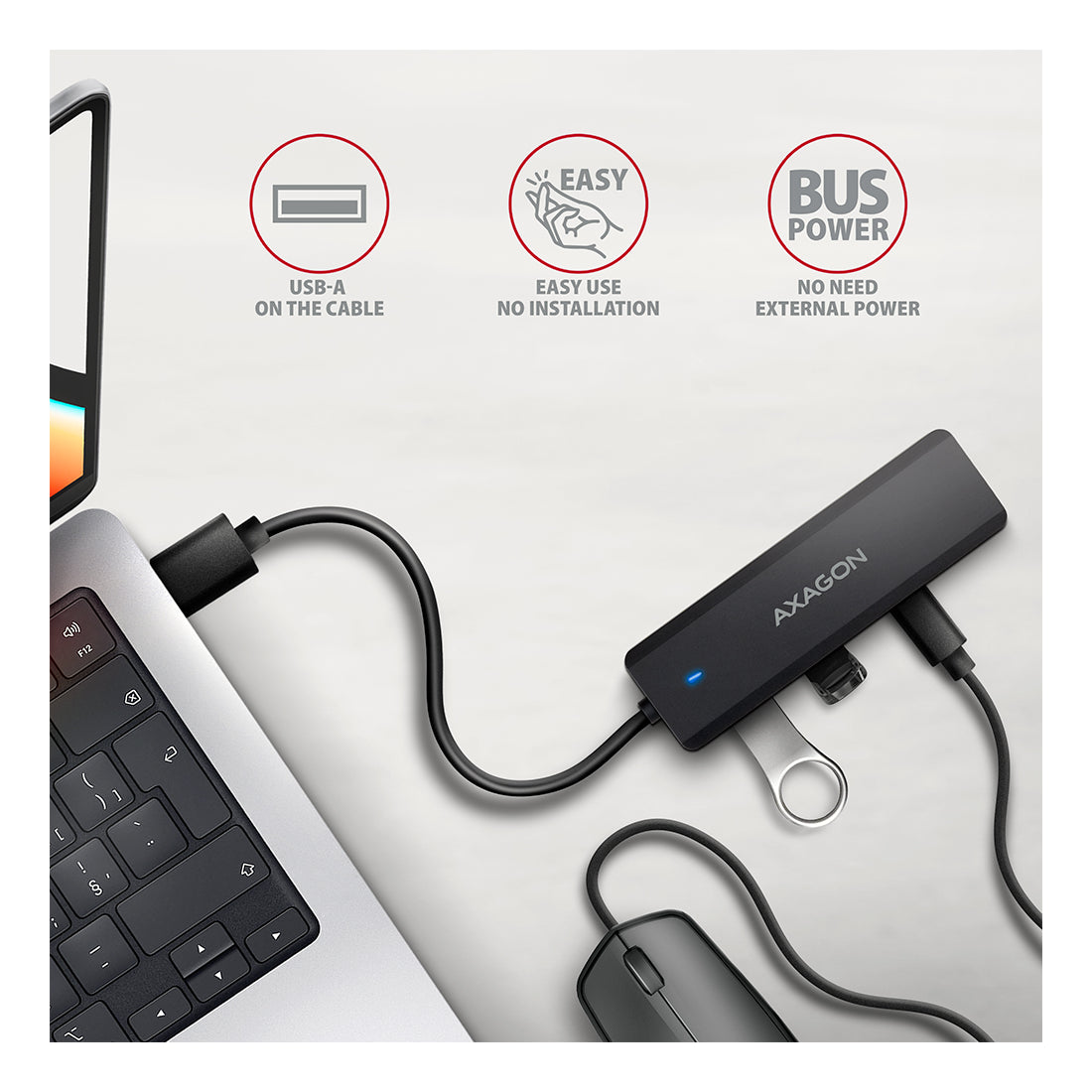 AXAGON | HUE-C2A TRAVEL | USB-A Hub | 5 Gbps | 2×USB-A | 2×USB-C | Black