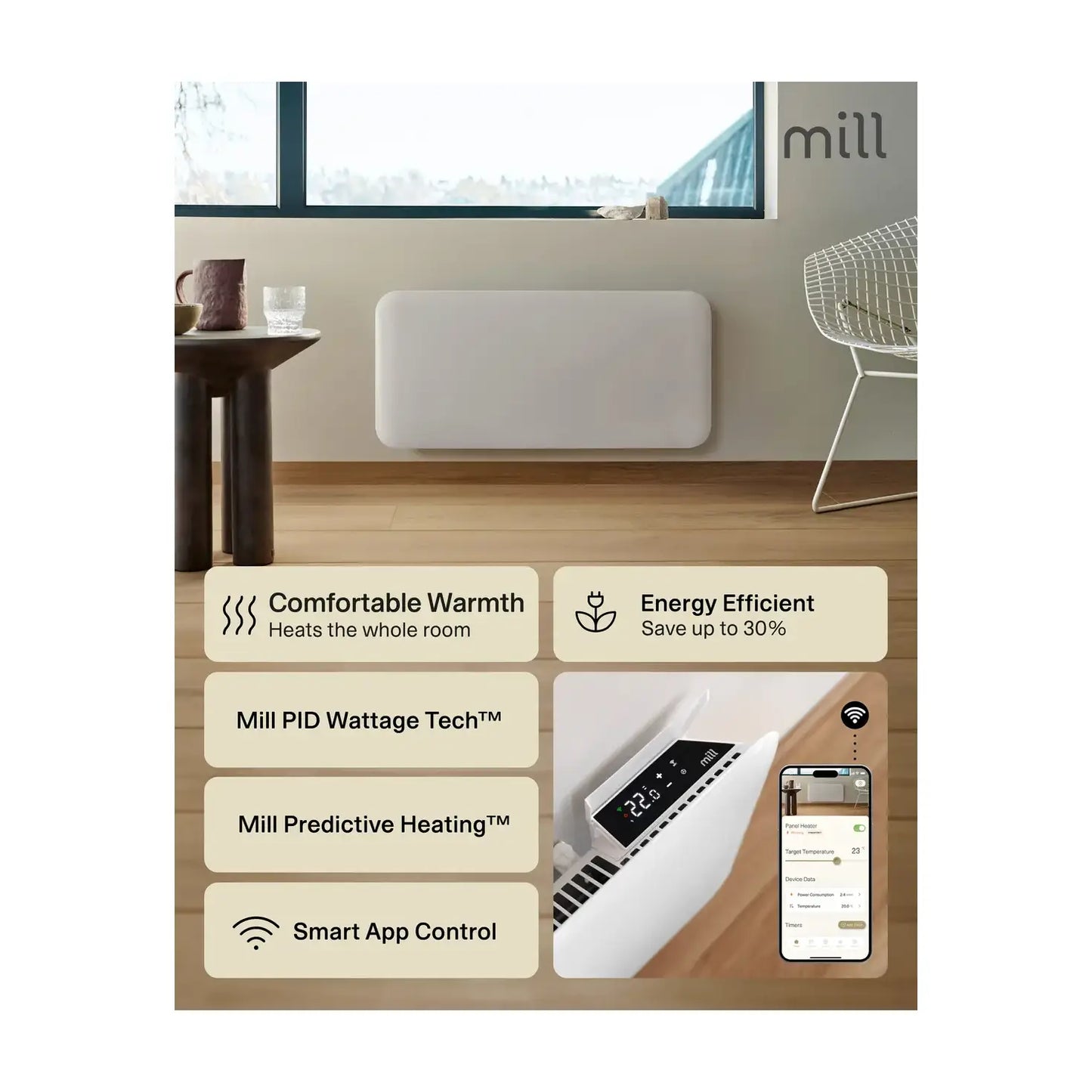 Mill | Invisible Smart WiFi Heater | PA1300WIFI4 | 1300 W | White