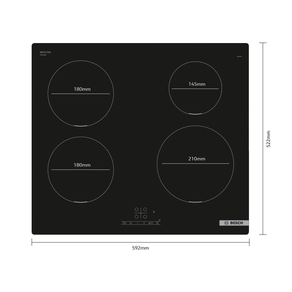 Bosch | Series 4 | Induction Hob | PUE611BB5E | 4 Cooking Zones | PowerBoost | TouchControl | Timer | Black