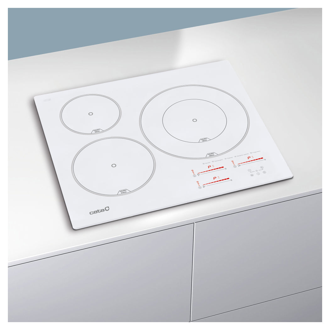 CATA | Induction Hob | INSB 6030 WH | 3 Cooking Zones | 9 Power Levels + Booster | Slider Touch Control | White