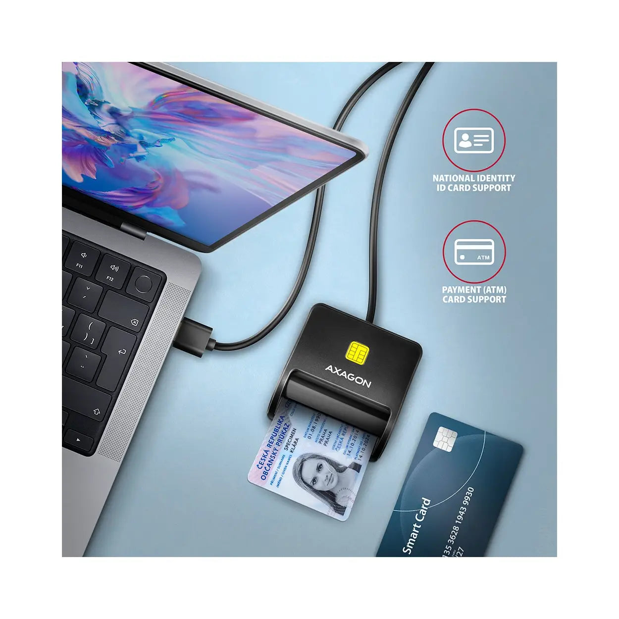 AXAGON | USB-A Smart card/ID card FlatReader | CRE-SM3N