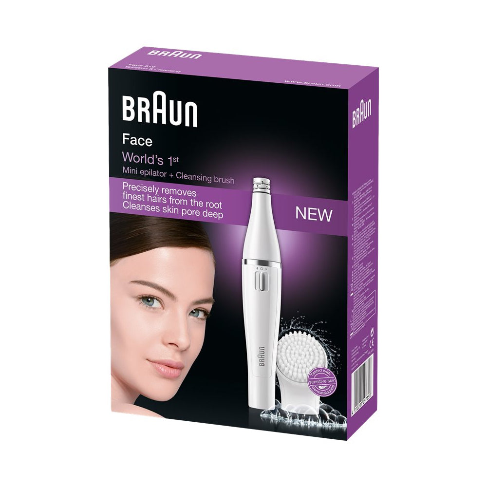 Braun | SE810 | Face 810 | Facial Epilator & Cleansing Brush | Wet & Dry | 10 Tweezers | White/Silver