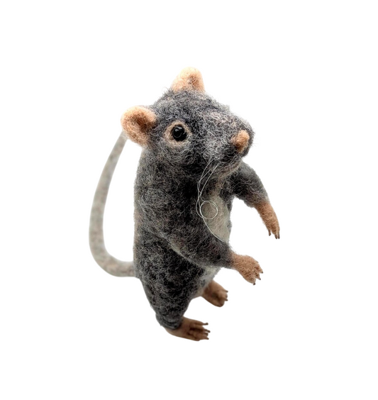 Felted sculpture of a rat | Handmade | Grey