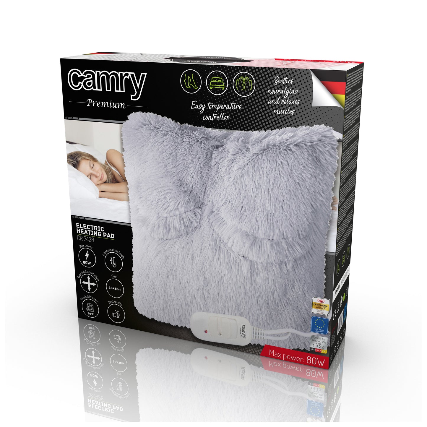 Camry | Electirc heating pad | CR 7428 | Number of heating levels 2 | Number of persons 1 | Washable | Remote control | Grey