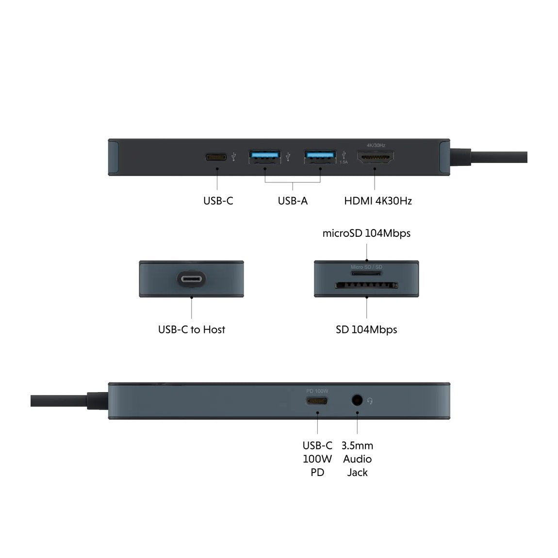 Hyper HyperDrive Flex 8 Port USB-C Hub | HD4102BKGL | Black