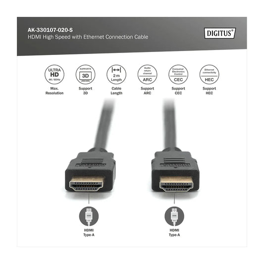 Digitus | HDMI cable | 19 pin HDMI Type A | Male | 2 m | Black