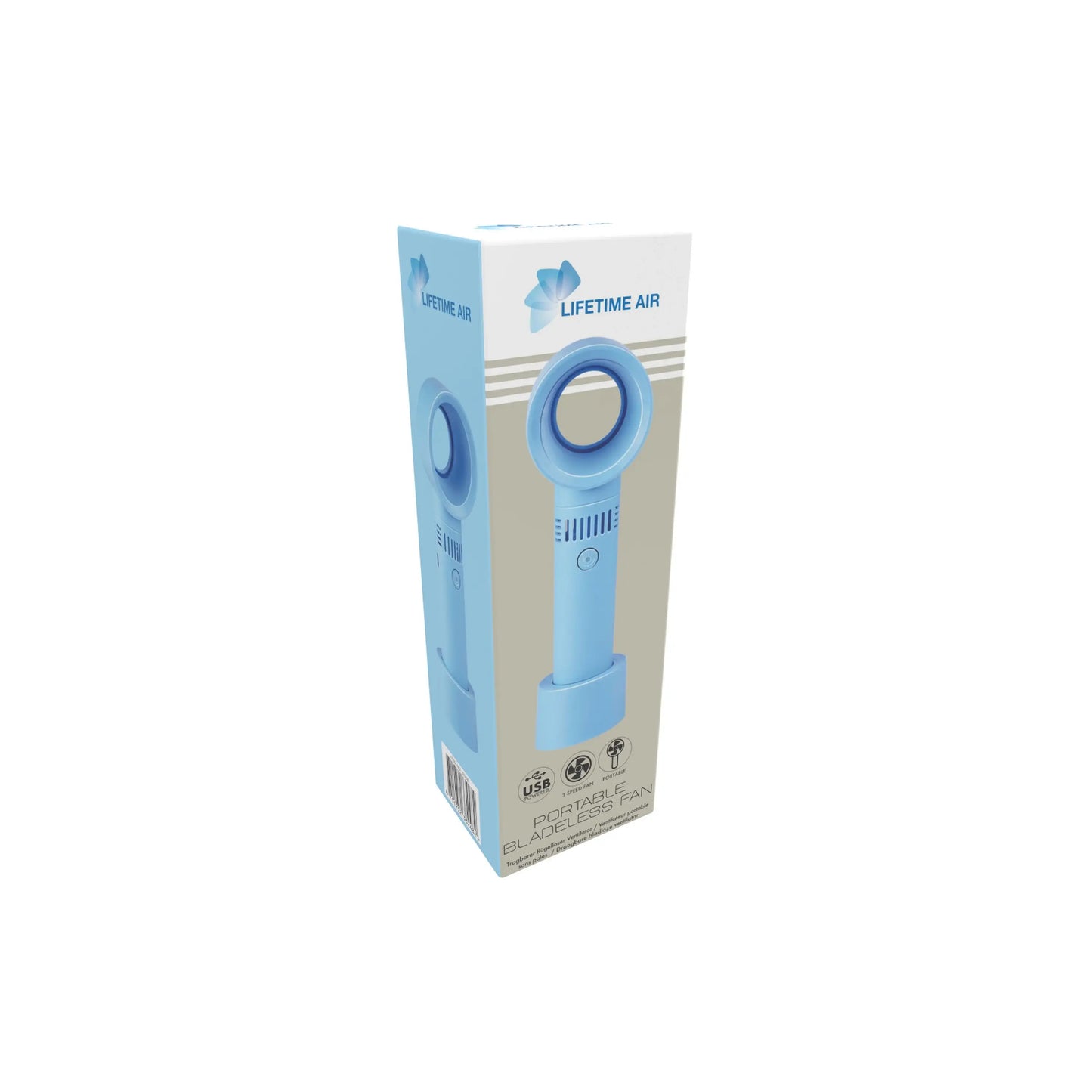 Lifetime Air | Ventilateur de table sans pales | 3 W | Rechargeable USB-C | 3 vitesses | Bleu