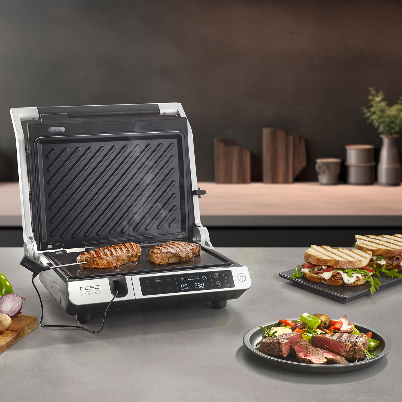 Caso Double Contact Grill with Thermocontrol | SteakMaster Pro | Contact grill | 2000 W | Stainless Steel/Black