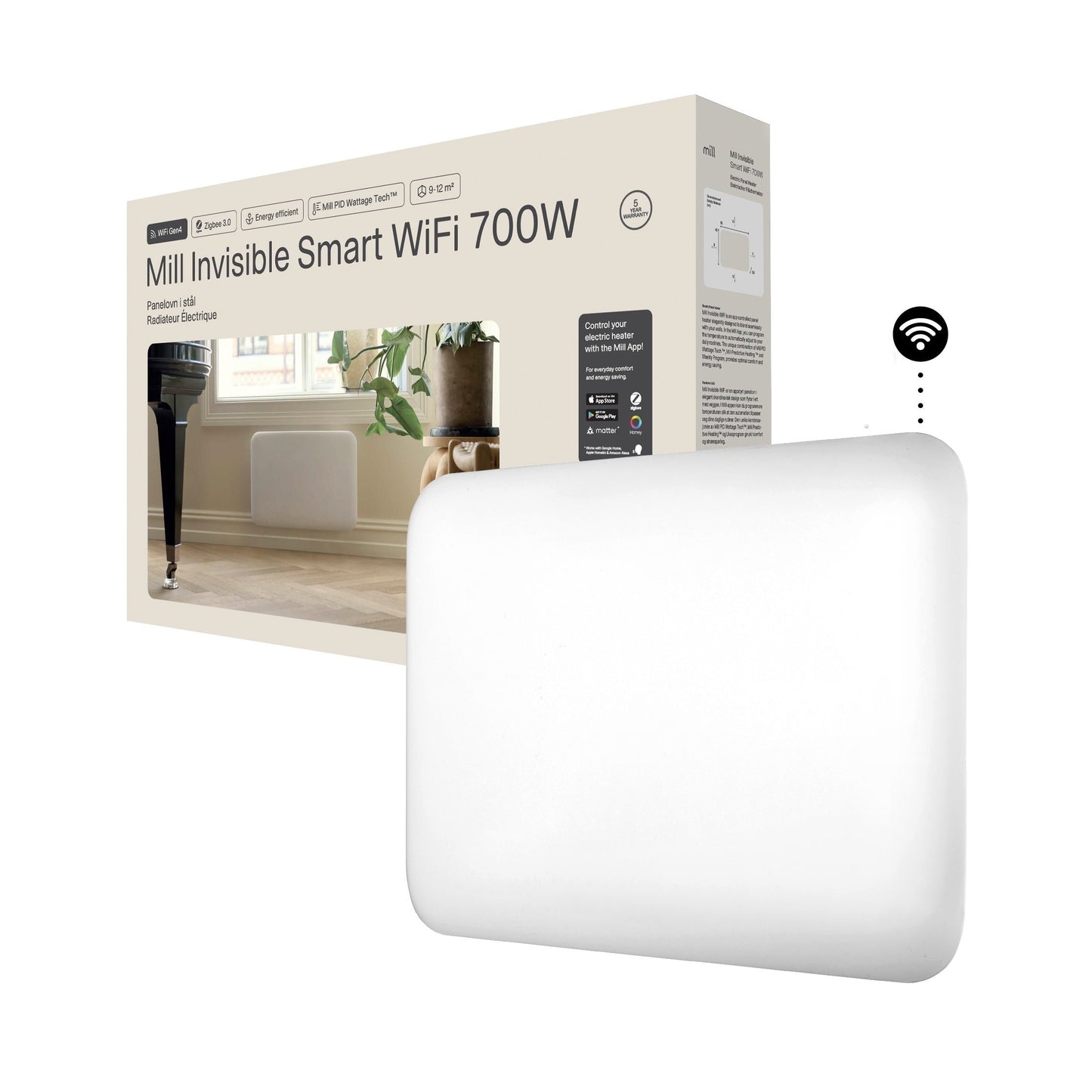 Mill Invisible Smart WiFi Heater | PA700WIFI4 | Panel Heater | 700 W