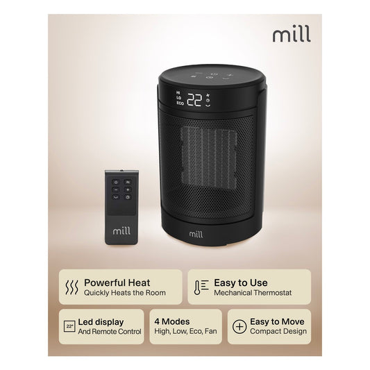 Mill FH1500BLACK | Ceramic fan heater | 1500 W | Suitable for rooms up to 22 m²