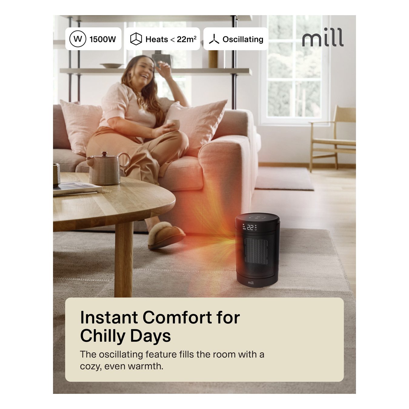 Mill FH1500BLACK | Ceramic fan heater | 1500 W | Suitable for rooms up to 22 m²