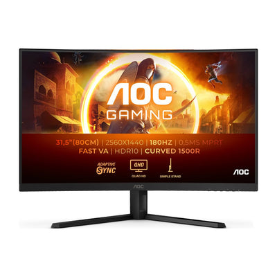 AOC Gaming | CQ32G4VE | 32 in | Fast VA | QHD 2560 x 1440 (DisplayPort: 180 Hz, HDMI: 144 Hz) | 300 cd/m² | 2xHDMI, DisplayPort | Tilt