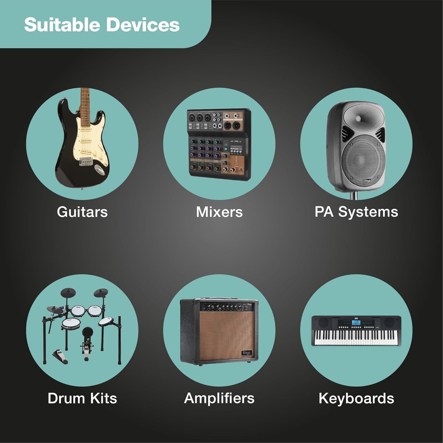 Audio cable Stagg 2 x 6.35mm Jack TS | 6m | 10m | Black