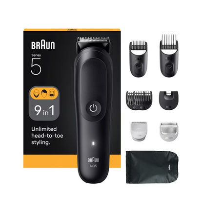 Braun 9-in-1 Grooming Kit | All-in-One Kit Series 5 AIO5540 | Cordless | Number of length steps 14