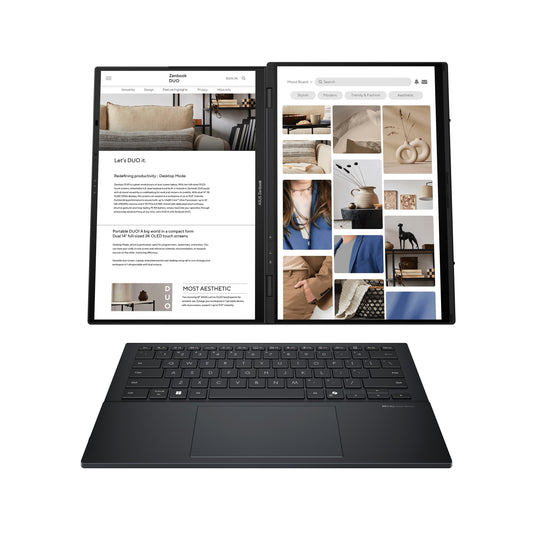 Asus | Zenbook | Duo UX8406CA-PZ009W | Basalt Gray | 14 " | OLED | Touchscreen | 3K | 2880 x 1800 | Intel Core Ultra 9 | 285H | 32 GB | LPDDR5X | 2000 GB