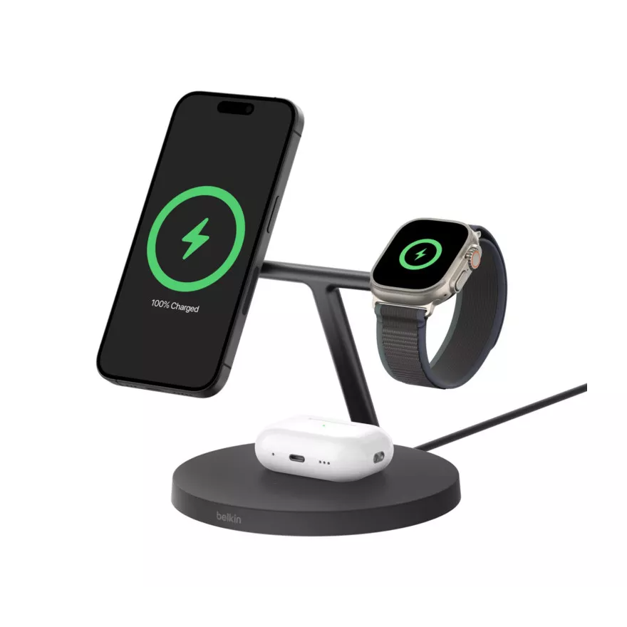 BELKIN BOOST CHARGE PRO | 3in1 Qi2 | 15w | Wireless | Charger with Apple watch fast charge | Black
