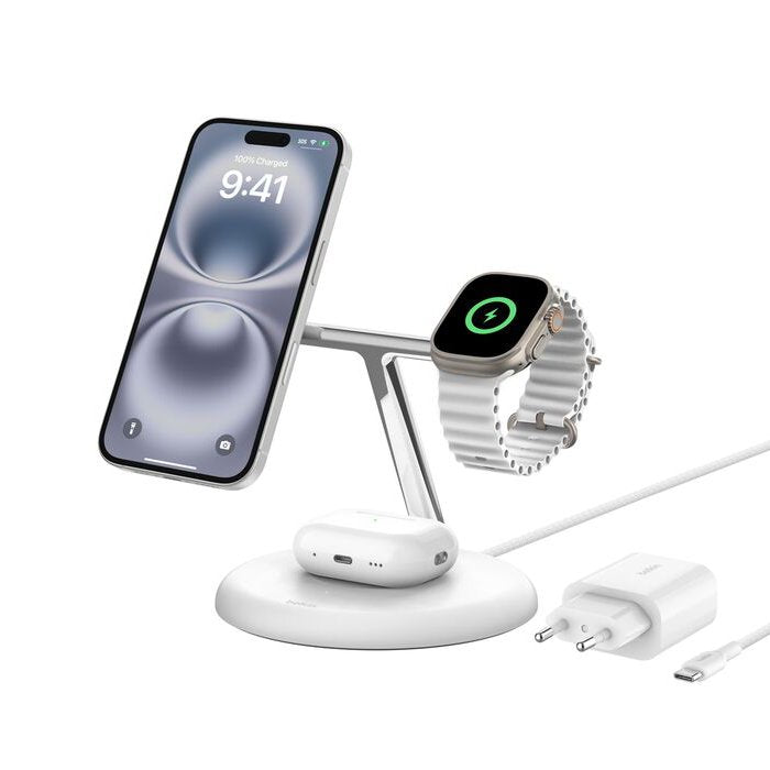 BELKIN BOOST CHARGE PRO | 3in1 | 15w | Wireless | Charger with Apple watch fast charge | White