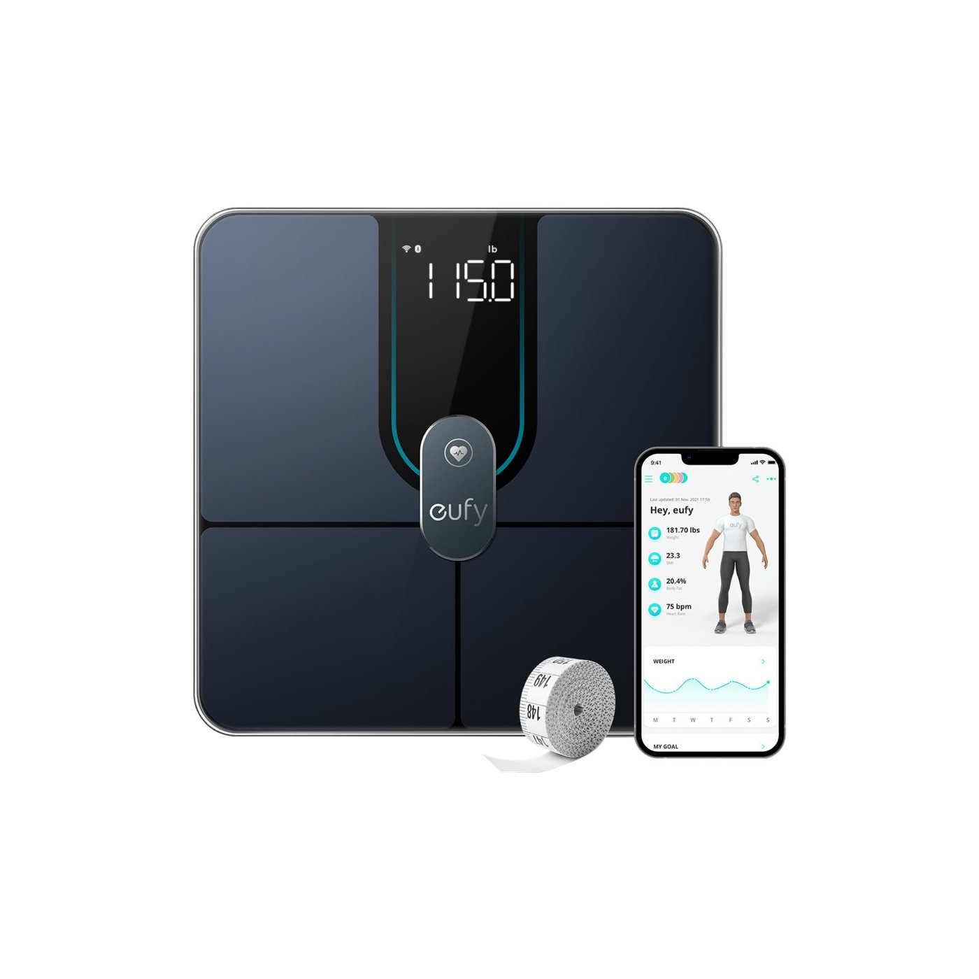 Eufy | Smart Scale P2 Pro | Health Control Electronic Bathroom Scales | 180 kg | Black