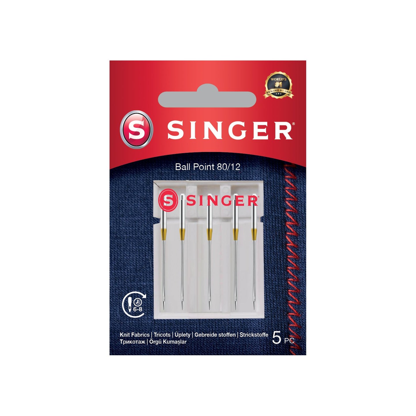 Singer | Ball Point Needle 80/12 5PK for Knit Fabrics