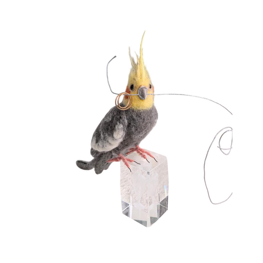 Felted wool sculpture of a Cockateil parrot | Handmade | Grey