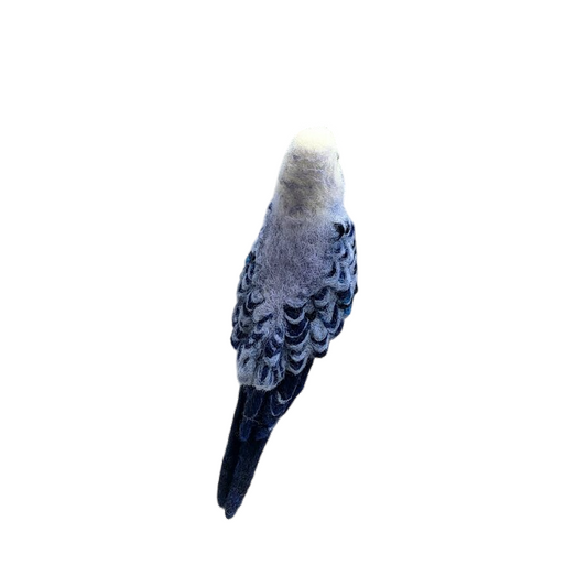 Felted sculpture of a Budgie parrot | Handmade | Blue/white