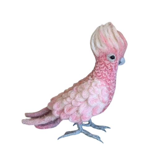 Felted sculpture of a Cockatoo Galach | Handmade | Rose