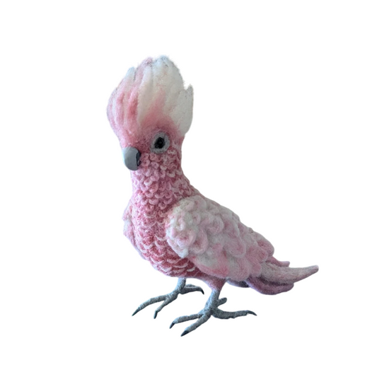Felted sculpture of a Cockatoo Galach | Handmade | Rose
