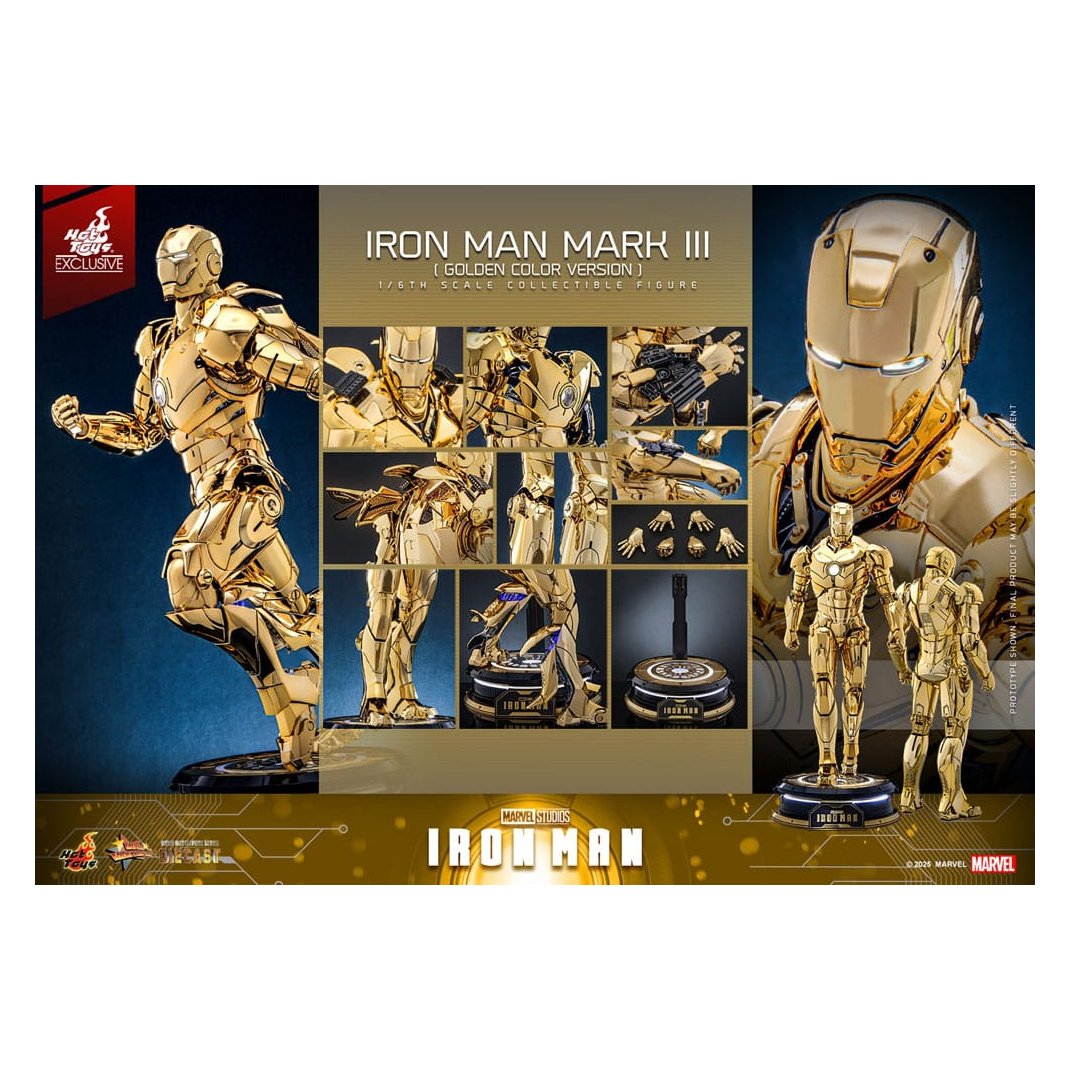 Iron Man Movie Masterpiece Diecast Action Figure 1/6 Iron Man Mark III (Gold Color Version) Hot Toys Exclusive 33 cm