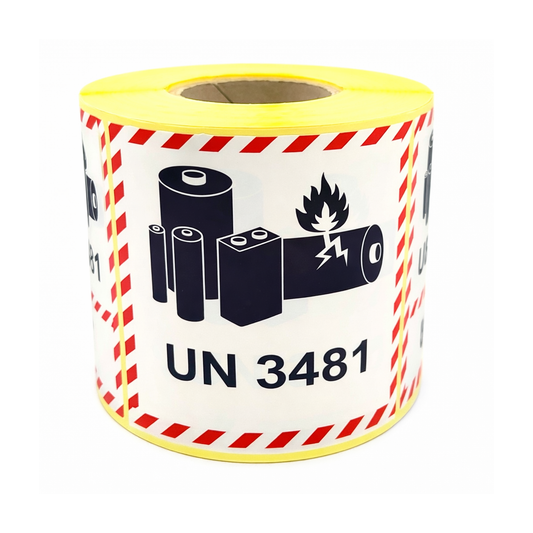UN 3481 Lithium-Ion Battery Labels | 100×100mm | DG Transport Stickers | 1 Roll | 500 pcs