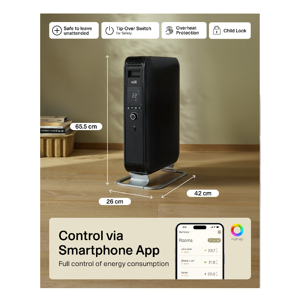 Mill | WiFI GEN3 Oil Filled Radiator | OIL2000WIFI3 | 2000 W | 3 Power levels | Black