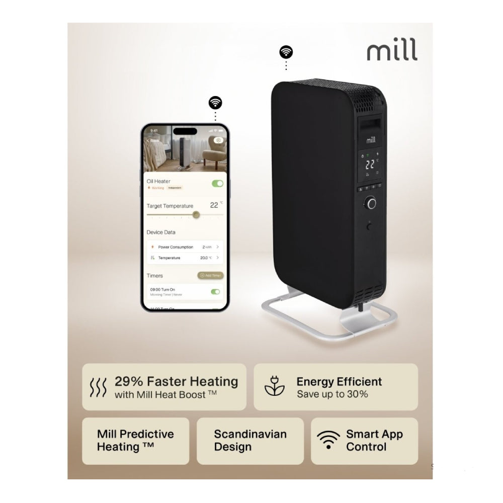 Mill | Heater | OIL1500WIFI3 Gentle Air | Oil Filled Radiator | 1500 W | 3 Power levels | Black