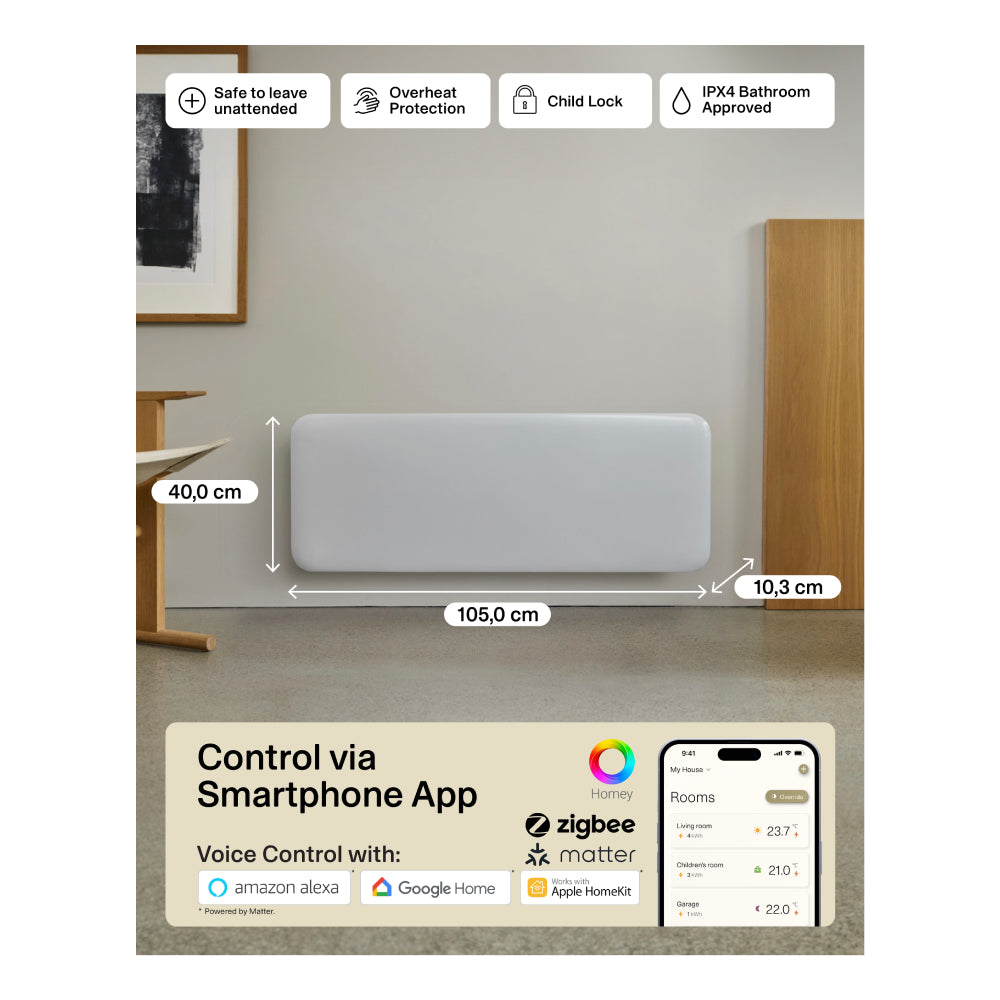 Mill Invisible Smart WiFi Heater | PA2000WIFI4 | Panel Heater | 2000 W | White