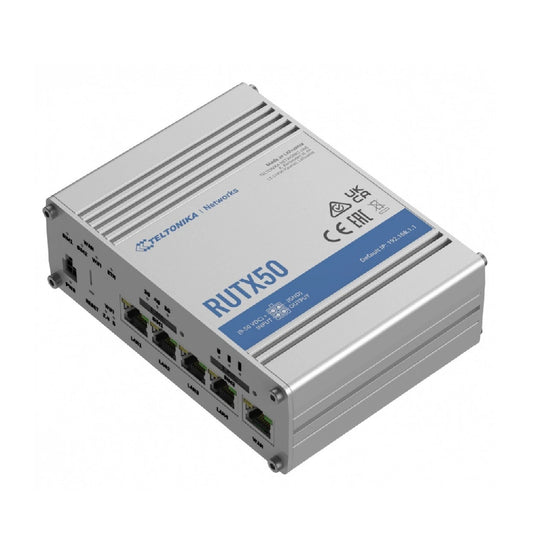 Teltonika RUTX50 | 5G/4G/3G | Wi-Fi 5 | 2.4/5 GHz | 5-port switch | GNSS | DIN rail mountable