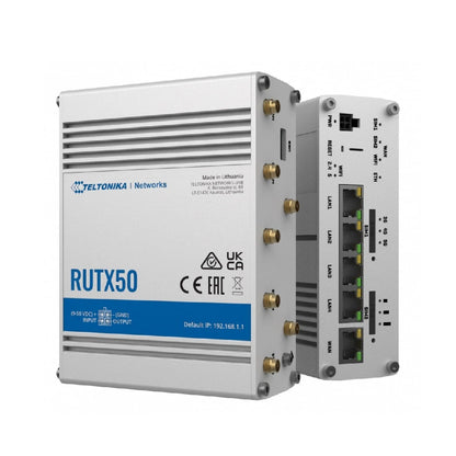 Teltonika RUTX50 | 5G/4G/3G | Wi-Fi 5 | 2.4/5 GHz | 5-port switch | GNSS | DIN rail mountable